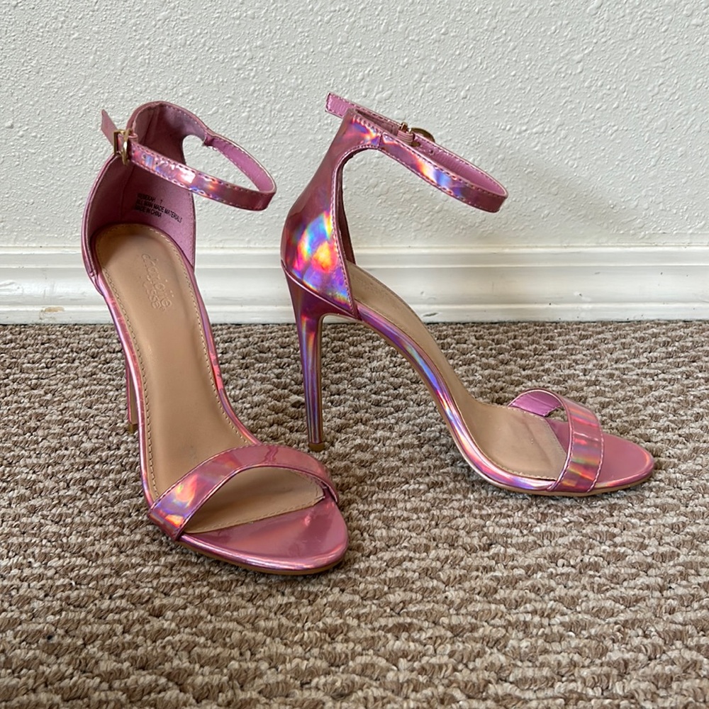 Chrome pink strappy high heels